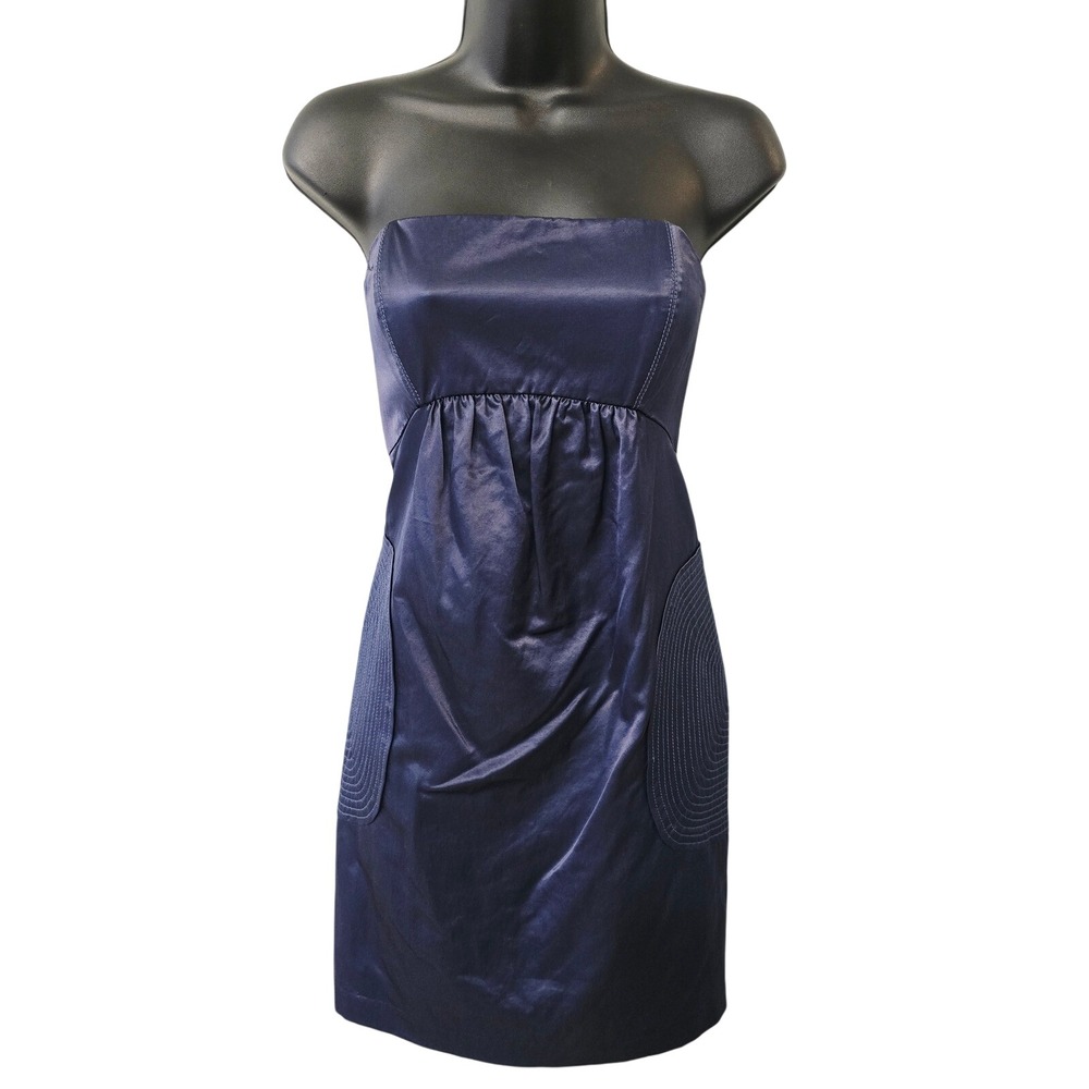 NWT Laila Azhar Navy Blue Strapless Empire Waist Pocket Dress Size 8